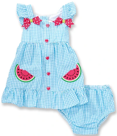 Rare Editions Baby Girls Flutter-Sleeve Watermelon-Applique Seersucker Dress