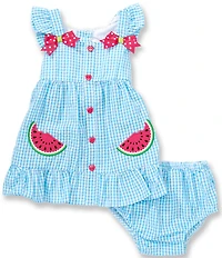 Rare Editions Baby Girls Flutter-Sleeve Watermelon-Applique Seersucker Dress