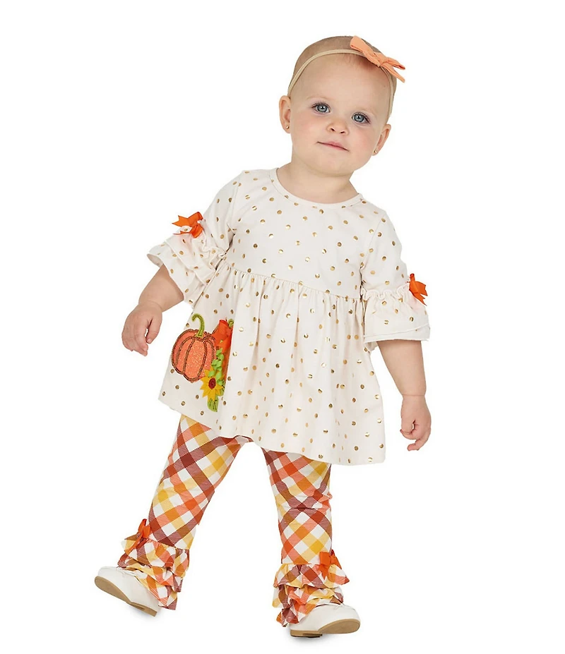 Rare Editions Baby Girls Foil Polka Dot Pump Top & Plaid Tiered Pants Set