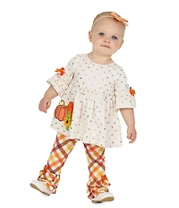 Rare Editions Baby Girls Foil Polka Dot Pump Top & Plaid Tiered Pants Set