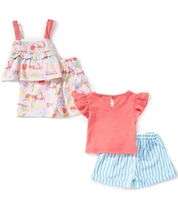 Rare Editions Baby Girls Graphic T-Shirt, Island-Inspired-Printed Shorts, Island-Inspired-Printed Tank Top & Striped Shorts Set