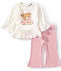 Rare Editions Baby Girls Long-Sleeve Bear-Appliqued Tunic Top & Flare-Leg Leggings Set