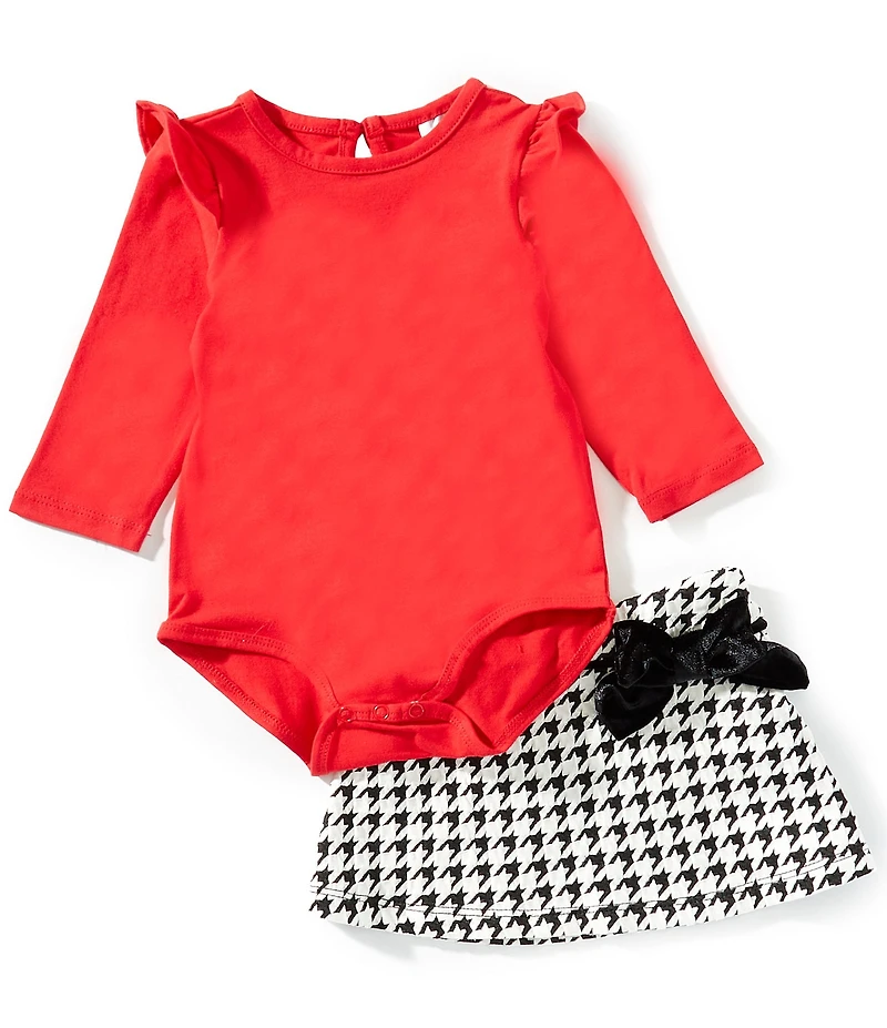 Rare Editions Baby Girls Long-Sleeve Bodysuit & Houndstooth Skirt Set