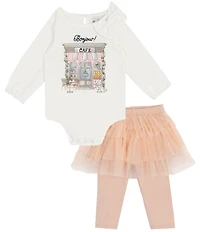 Rare Editions Baby Girls Long-Sleeve Bonjour Knit Bodysuit & Tutu-Skirted Leggings Set