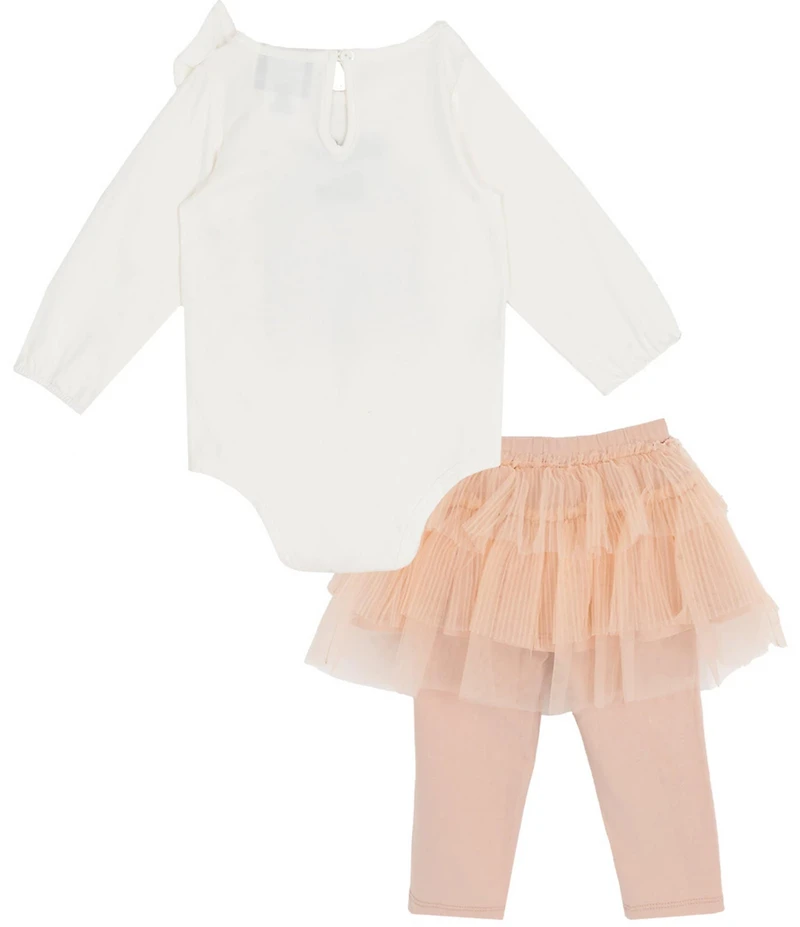 Rare Editions Baby Girls Long-Sleeve Bonjour Knit Bodysuit & Tutu-Skirted Leggings Set