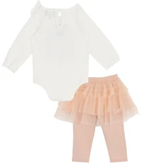 Rare Editions Baby Girls Long-Sleeve Bonjour Knit Bodysuit & Tutu-Skirted Leggings Set