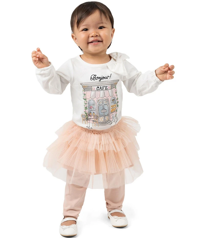 Rare Editions Baby Girls Long-Sleeve Bonjour Knit Bodysuit & Tutu-Skirted Leggings Set