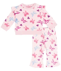 Rare Editions Baby Girls Long-Sleeve Bow/Heart-Printed Velour Sweatshirt & Matching Flared-Leg Velour Leggings Set