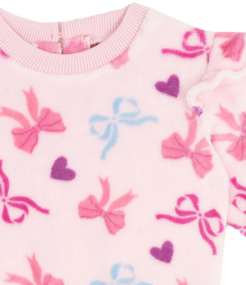 Rare Editions Baby Girls Long-Sleeve Bow/Heart-Printed Velour Sweatshirt & Matching Flared-Leg Velour Leggings Set