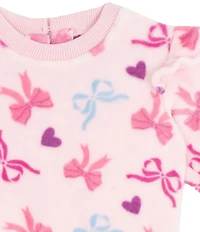 Rare Editions Baby Girls Long-Sleeve Bow/Heart-Printed Velour Sweatshirt & Matching Flared-Leg Velour Leggings Set