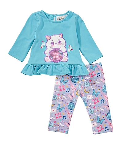 Rare Editions Baby Girls Long-Sleeve Cat-Appliqued Tunic Top & Printed Leggings Set