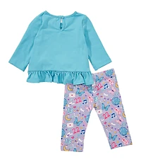Rare Editions Baby Girls Long-Sleeve Cat-Appliqued Tunic Top & Printed Leggings Set