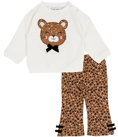 Rare Editions Baby Girls Long-Sleeve Cheetah-Appliqued Fleece Sweatshirt & Cheetah-Printed Knit Leggings Set
