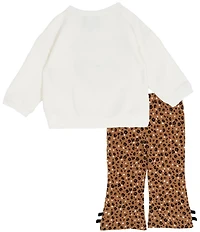 Rare Editions Baby Girls Long-Sleeve Cheetah-Appliqued Fleece Sweatshirt & Cheetah-Printed Knit Leggings Set