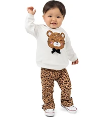 Rare Editions Baby Girls Long-Sleeve Cheetah-Appliqued Fleece Sweatshirt & Cheetah-Printed Knit Leggings Set
