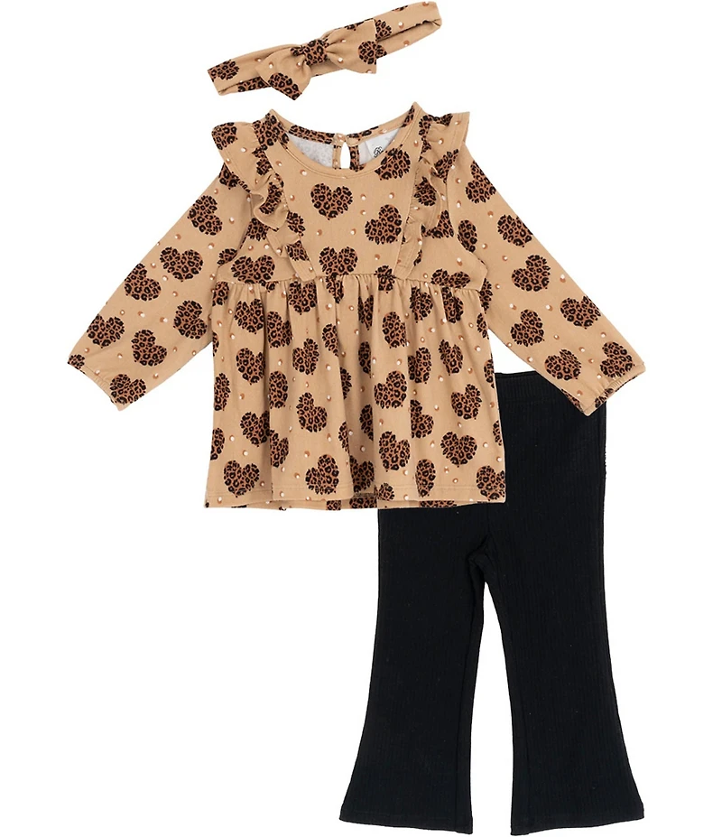 Rare Editions Baby Girls Long-Sleeve Cheetah-Printed Blouse & Solid Rib-Knit Leggings Set