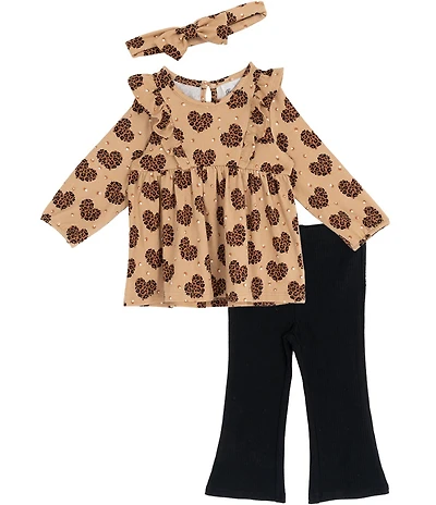 Rare Editions Baby Girls Long-Sleeve Cheetah-Printed Blouse & Solid Rib-Knit Leggings Set