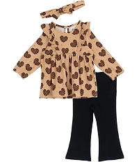 Rare Editions Baby Girls Long-Sleeve Cheetah-Printed Blouse & Solid Rib-Knit Leggings Set
