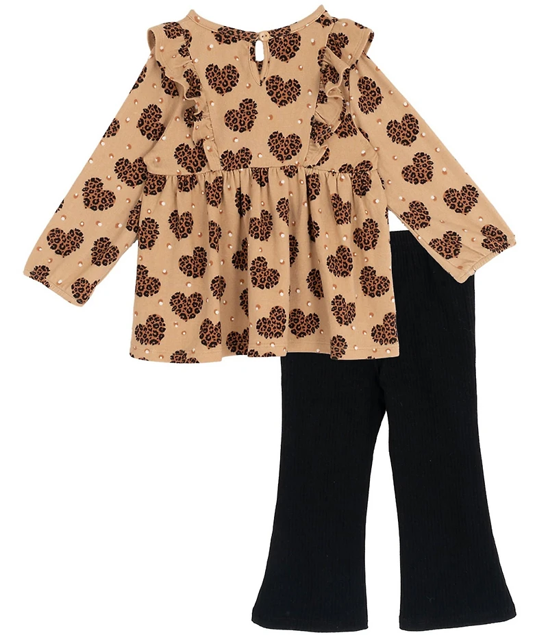 Rare Editions Baby Girls Long-Sleeve Cheetah-Printed Blouse & Solid Rib-Knit Leggings Set