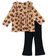 Rare Editions Baby Girls Long-Sleeve Cheetah-Printed Blouse & Solid Rib-Knit Leggings Set