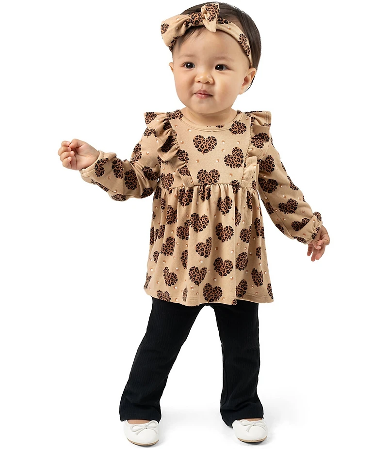 Rare Editions Baby Girls Long-Sleeve Cheetah-Printed Blouse & Solid Rib-Knit Leggings Set
