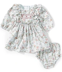 Rare Editions Baby Girls Long Sleeve Embroidered Smocked Dress