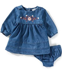 Rare Editions Baby Girls Long-Sleeve Embroidered-Yoke Empire-Waist Chambray Dress