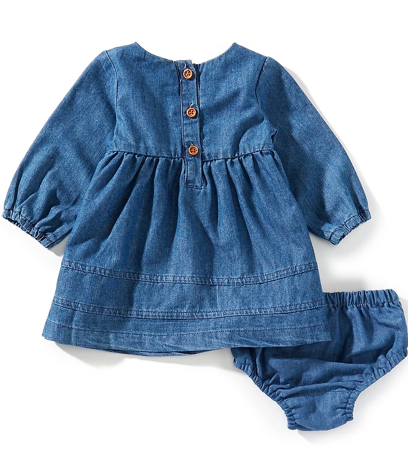 Rare Editions Baby Girls Long-Sleeve Embroidered-Yoke Empire-Waist Chambray Dress