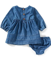 Rare Editions Baby Girls Long-Sleeve Embroidered-Yoke Empire-Waist Chambray Dress