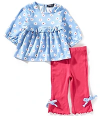 Rare Editions Baby Girls Long-Sleeve Floral Hacci Top & Knit Leggings Set