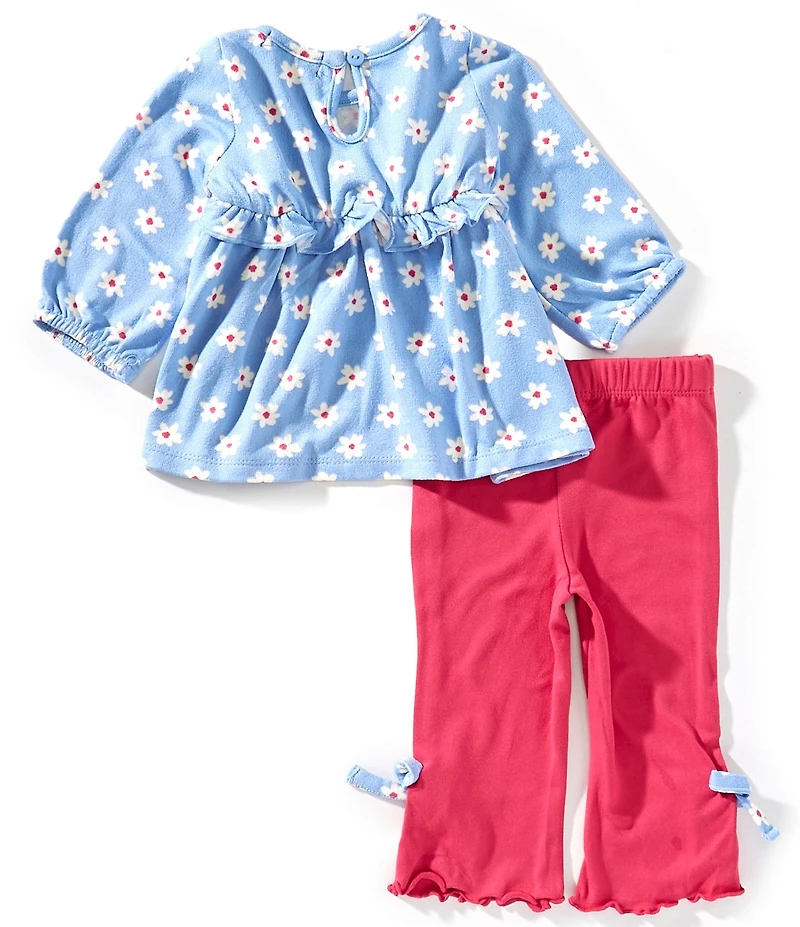 Rare Editions Baby Girls Long-Sleeve Floral Hacci Top & Knit Leggings Set