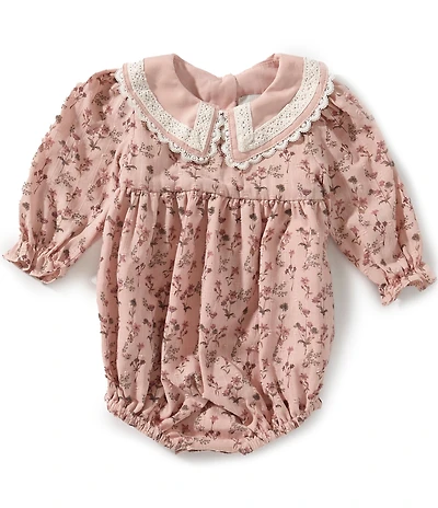 Rare Editions Baby Girls Long Sleeve Floral Print Bodysuit