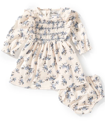 Rare Editions Baby Girls Long Sleeve Floral Print Corduroy Dress