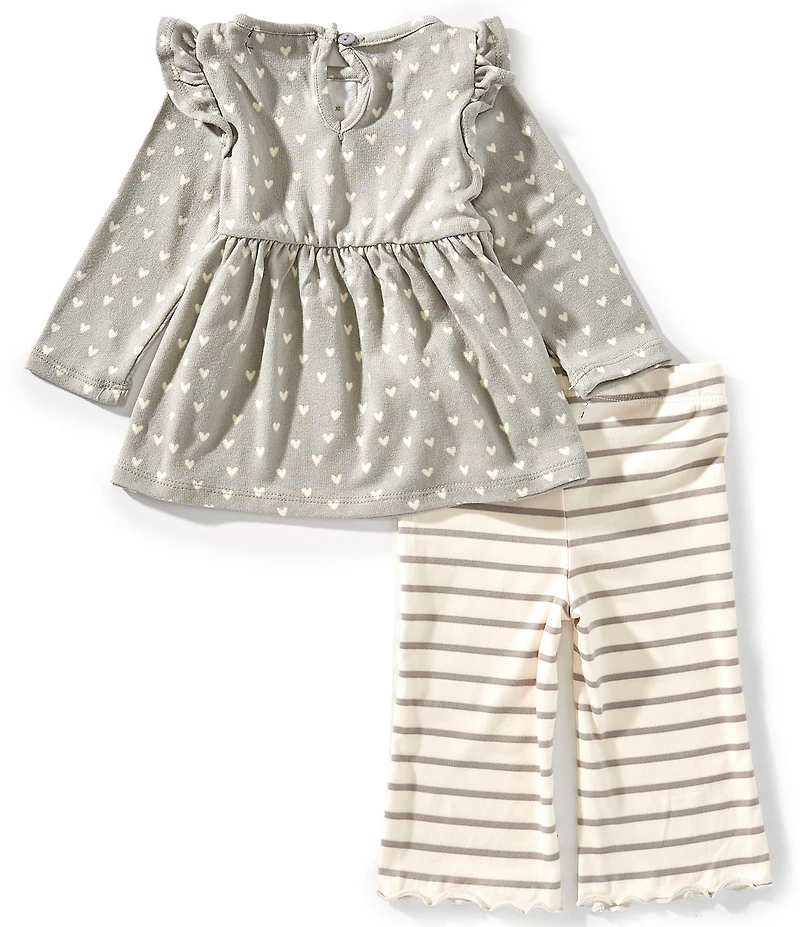 Rare Editions Baby Girls Long-Sleeve Heart-Printed Hacci Tunic Top & Striped Knit Leggings Set