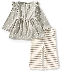 Rare Editions Baby Girls Long-Sleeve Heart-Printed Hacci Tunic Top & Striped Knit Leggings Set