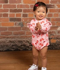 Rare Editions Baby Girls Long-Sleeve Heart/Bow-Printed Knit Bodysuit