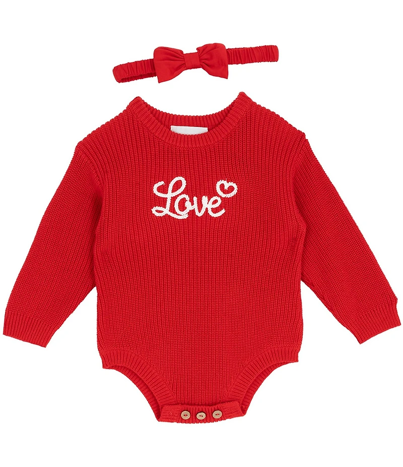 Rare Editions Baby Girls Long-Sleeve Love Sweater-Knit Bodysuit