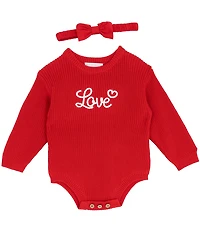 Rare Editions Baby Girls Long-Sleeve Love Sweater-Knit Bodysuit
