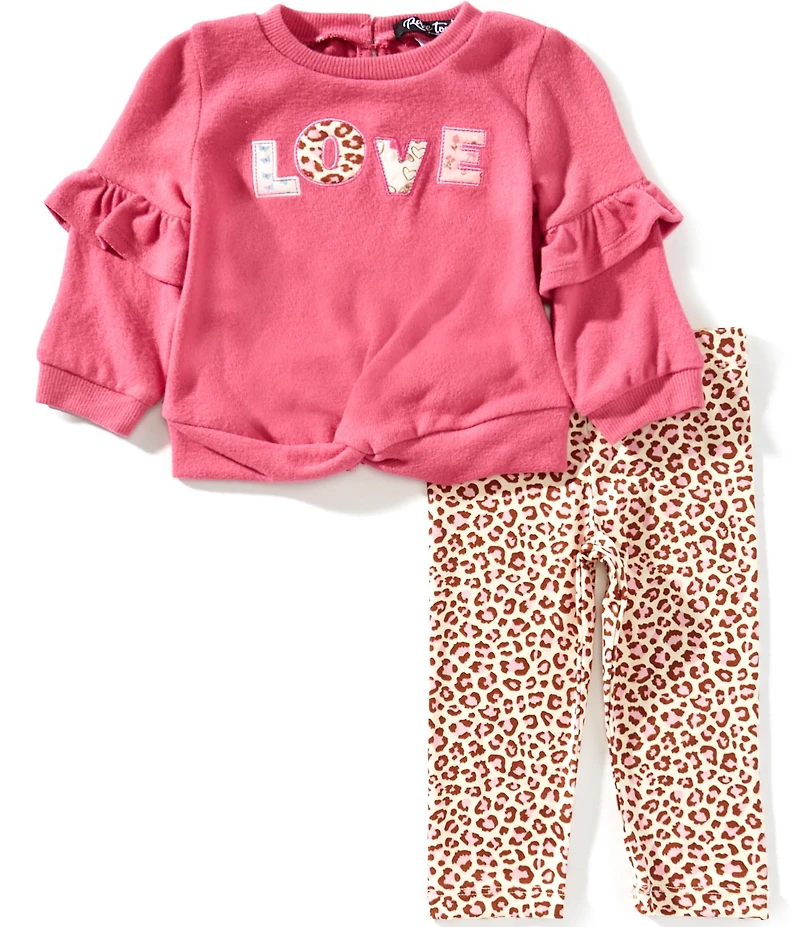 Rare Editions Baby Girls Long-Sleeve Love Tunic & Leopard-Printed Leggings Set