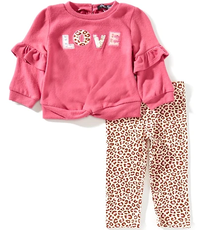 Rare Editions Baby Girls Long-Sleeve Love Tunic & Leopard-Printed Leggings Set