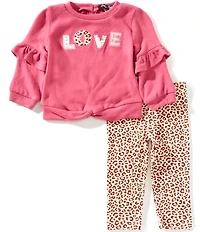 Rare Editions Baby Girls Long-Sleeve Love Tunic & Leopard-Printed Leggings Set