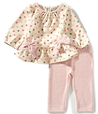 Rare Editions Baby Girls Long Sleeve Polka Dot Bow Accented Top & Solid Leggings Set