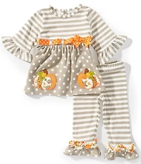Rare Editions Baby Girls Long Sleeve Pumpkin Applique Tunic Top & Stripe Ruffle Hem Leggings Set