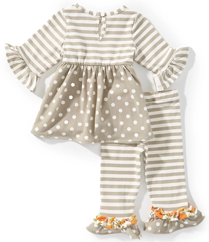 Rare Editions Baby Girls Long Sleeve Pumpkin Applique Tunic Top & Stripe Ruffle Hem Leggings Set