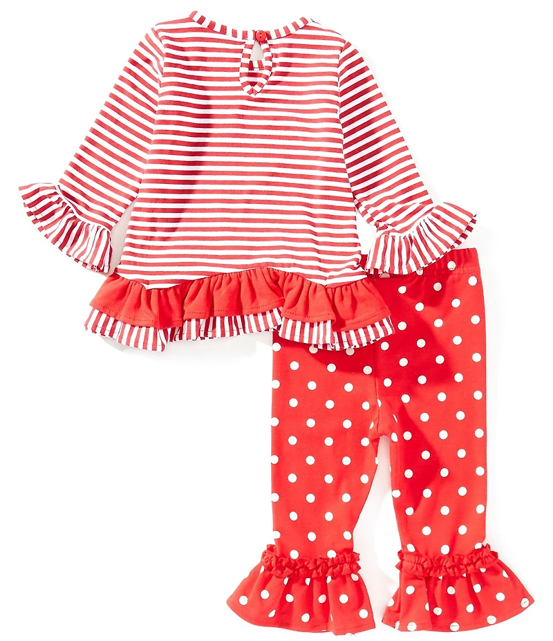 Rare Editions Baby Girls Long-Sleeve Reindeer Appliqued Tunic Top & Dotted Leggings Set