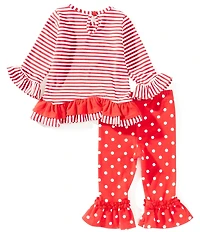 Rare Editions Baby Girls Long-Sleeve Reindeer Appliqued Tunic Top & Dotted Leggings Set