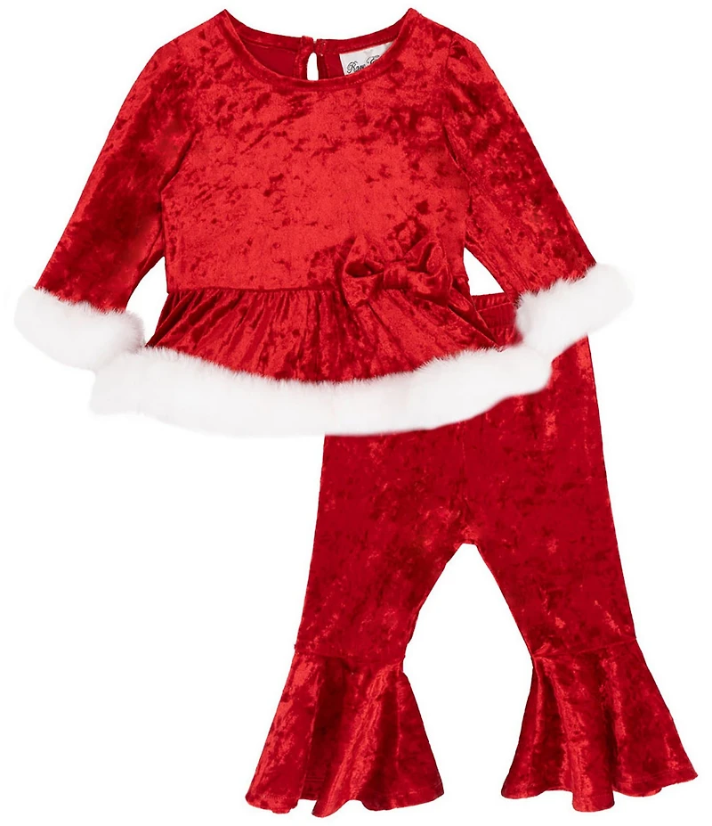 Rare Editions Baby Girls Long-Sleeve Santa Crushed Velvet Tunic Top & Matching Flared-Leg Leggings Set