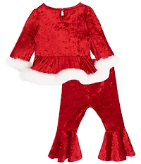 Rare Editions Baby Girls Long-Sleeve Santa Crushed Velvet Tunic Top & Matching Flared-Leg Leggings Set