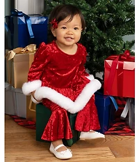 Rare Editions Baby Girls Long-Sleeve Santa Crushed Velvet Tunic Top & Matching Flared-Leg Leggings Set