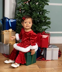 Rare Editions Baby Girls Long-Sleeve Santa Crushed Velvet Tunic Top & Matching Flared-Leg Leggings Set